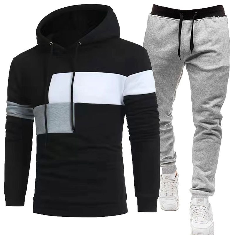 2024 Autumn And Winter Men'S Casual Stitching Regular Sleeve Hooded Sweater Suit Fashion Sports