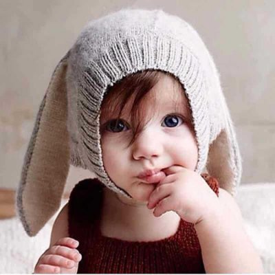 Autumn Winter Children Rabbit Ears Warm Knitted Wool Hat