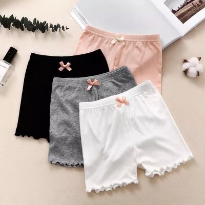 Girls Solid Color Bowknot Decorative Lace Leggings