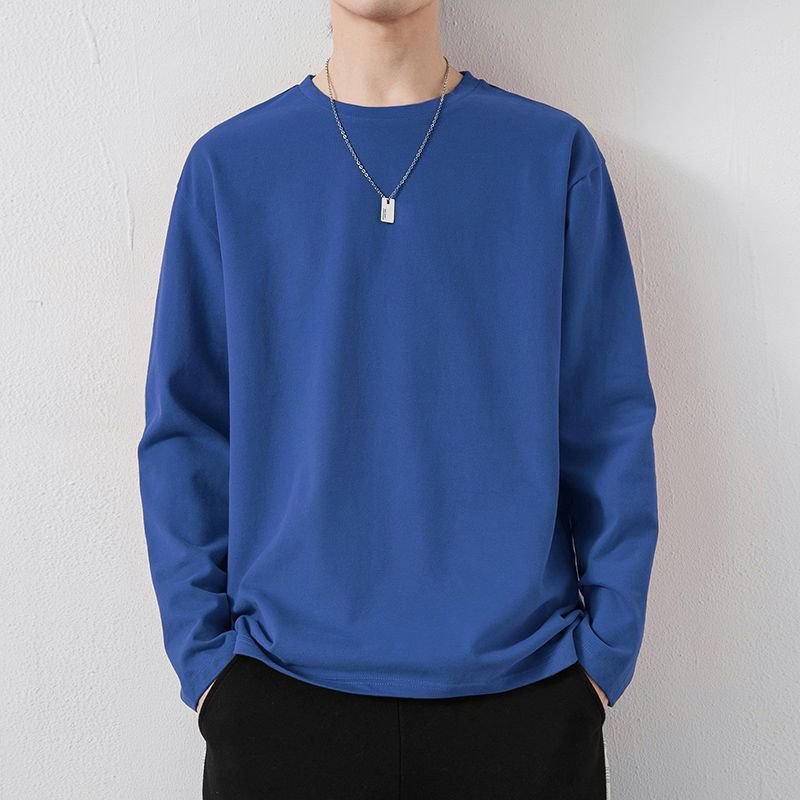 Men Basic Casual Solid Color Plus Size Long Sleeve Round Neck T-Shirt