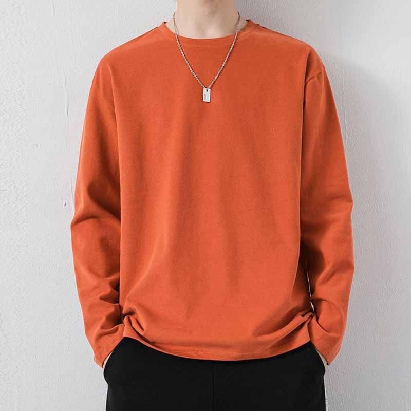 Men Basic Casual Solid Color Plus Size Long Sleeve Round Neck T-Shirt