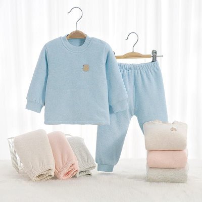 Baby Round Neck Solid Color Tops And Pants Set