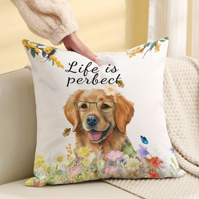 Cartoon Cute Floral Dog Printed Home Sofa Cushion Cover