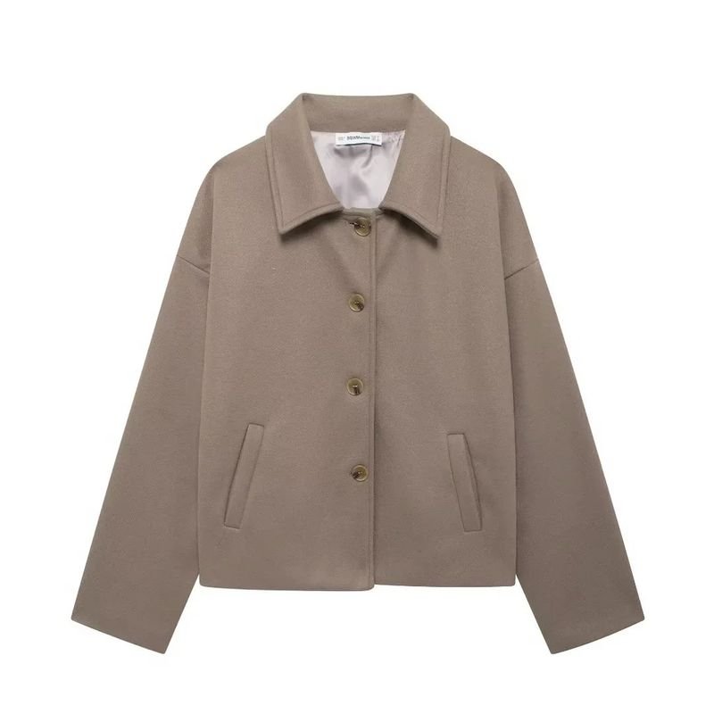 Autumn Winter Women Fashion Lapel Button Loose Woolen Coat