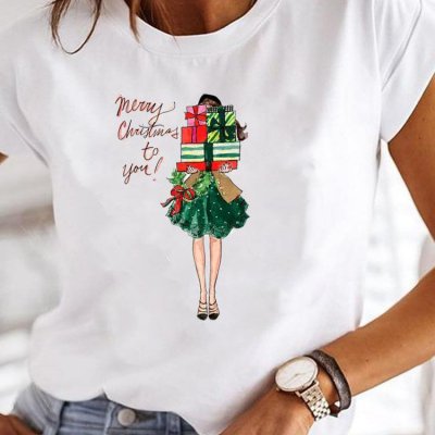 Women Happy Christmas Casual Short Sleeve Basic T-Shirt