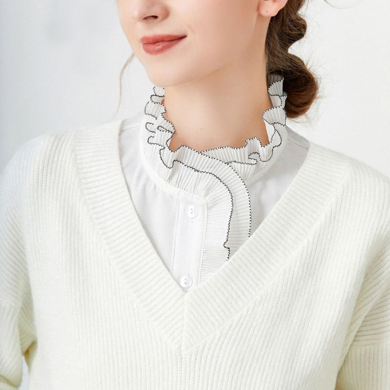 Women Fashion Creative Pleated Ruffled Stand Collar Chiffon Fake Collar