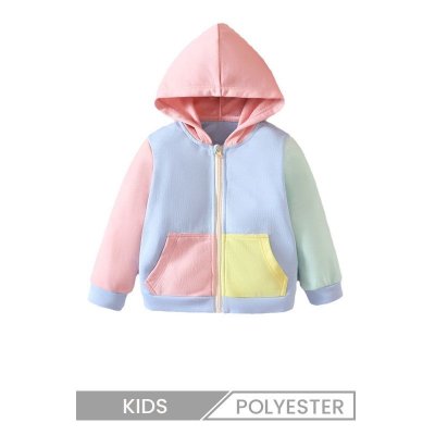 Girls Boys Fashion Multicolor Stitching Large Pocket Zipper Hoodie Custom