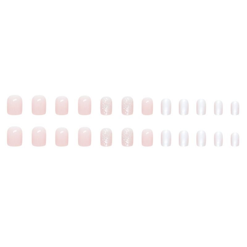Short Pink Tender Gentle Girl Glitter Pearlescent Nail Art