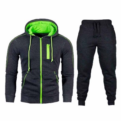 Men Casual Sports Color Matching Plus Size Long Sleeve Hoodies Trousers Sets