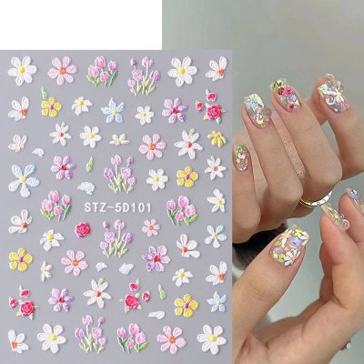 Nail Art Stickers Embossed 5d Three-Dimensional Frosted Daisy Flower Adhesive Nail Stickers