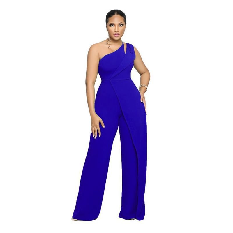 Women Fashion Sexy One-Shoulder High Waist Straight Jumpsuits