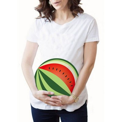 Cartoon Fun Watermelon Print Round Neck Short Sleeve Pregnant Women T-Shirt