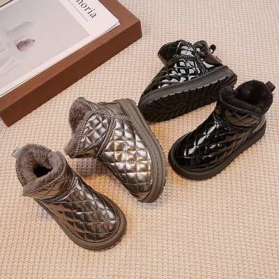 Kids Unisex Casual Cute Solid Color Quilted Fleece Slip On Thick-Soled Snow Boots