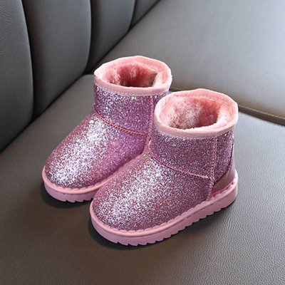 Kids Girls Winter Sequin Design Plush Snow Boots