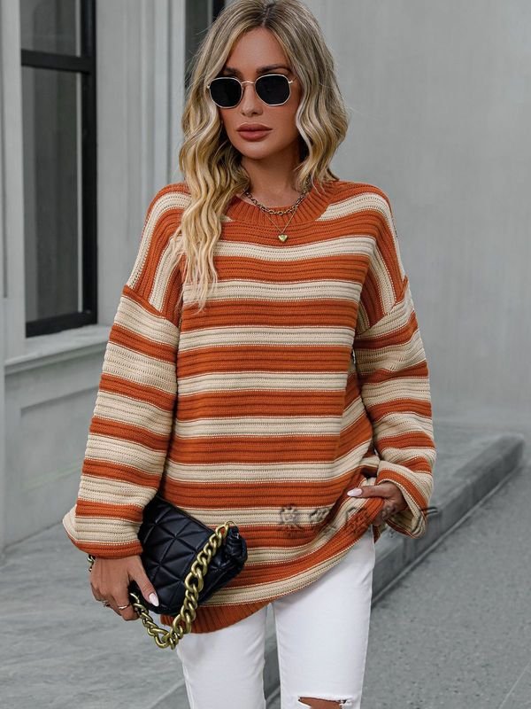 Autumn And Winter Women Fashion Stripe Knitted Sweater