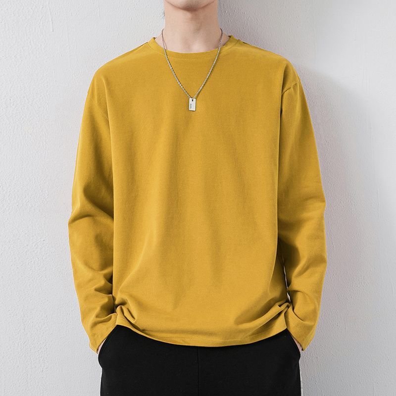 Men Basic Casual Solid Color Plus Size Long Sleeve Round Neck T-Shirt