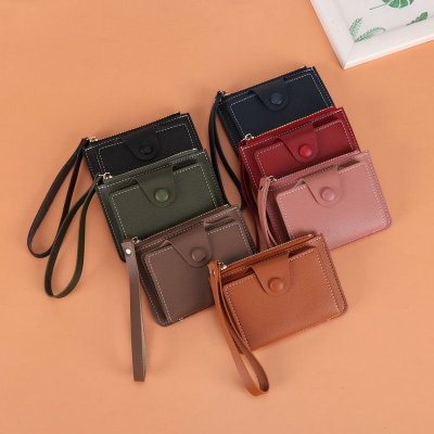 Women Fashion Casual Solid Color PU Zipper Two-Fold Wallets