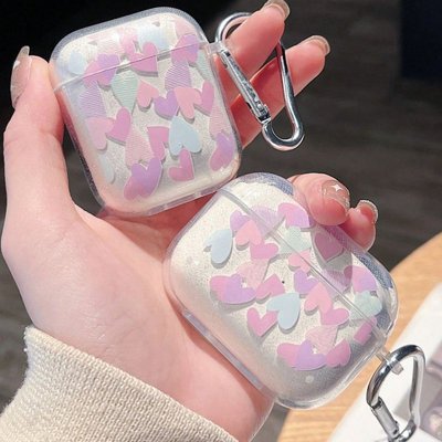 Women Simple Multicolor Transparent Heart-Shaped Printed Apple Bluetooth Headset Case