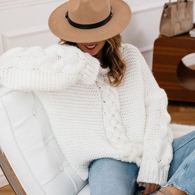 Autumn Winter Women Fashion Loose Solid Color Twist Knitted Sweater