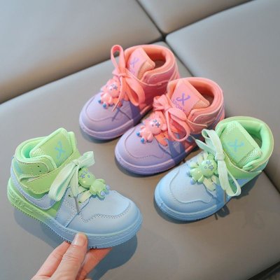 Kids Boys Girls Fashion Casual Round-Toe Velcro Lace-Up Colorblock High Top Sneakers