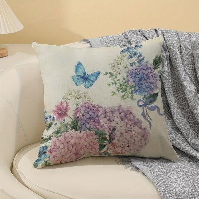 Simple Fashion Floral Butterfly Linen Printed Home Sofa Cushion Cover