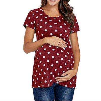 Summer Women Fashion Simple Polka Dot Print Round Neck Short Sleeve T-Shirt