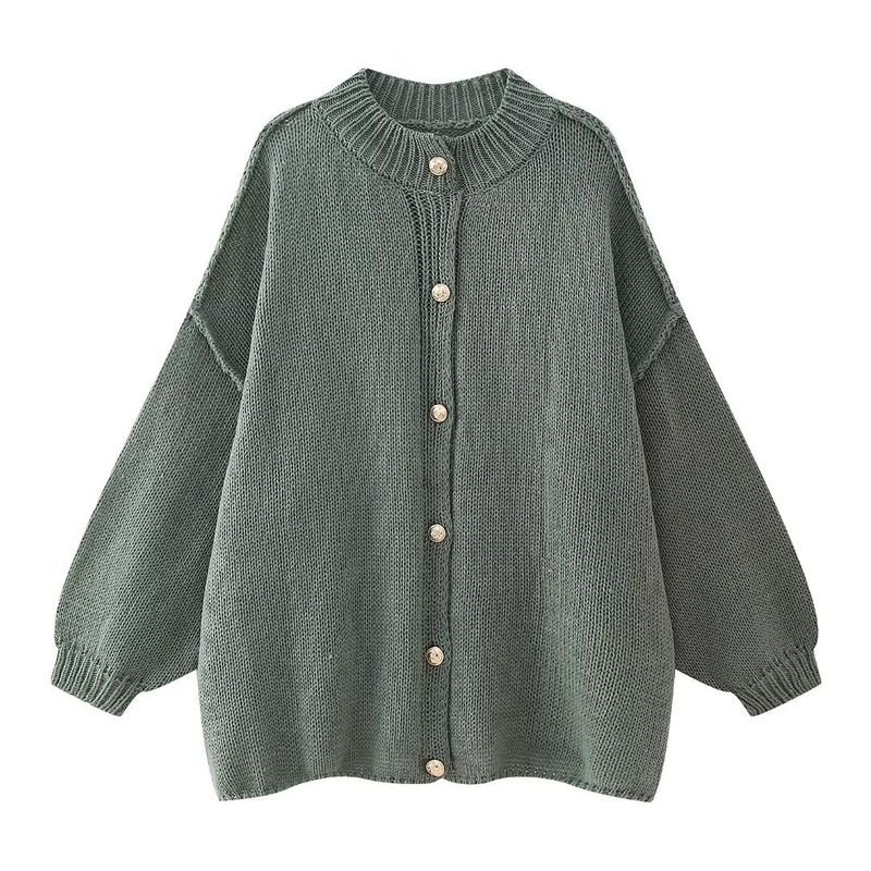 Autumn Winter Women Fashion Button Long Sleeve Knitted Sweater