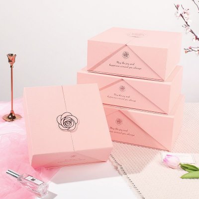 Rose Double Opening Accompanying Gift Box Pink Valentine'S Day Packaging Box