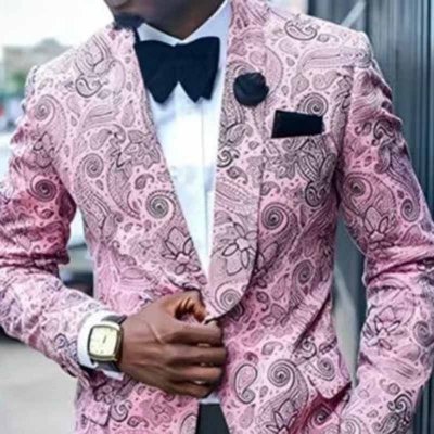 Men Fashion Casual Party Tiny Flower Print Plus Size Long Sleeve Lapel Suit