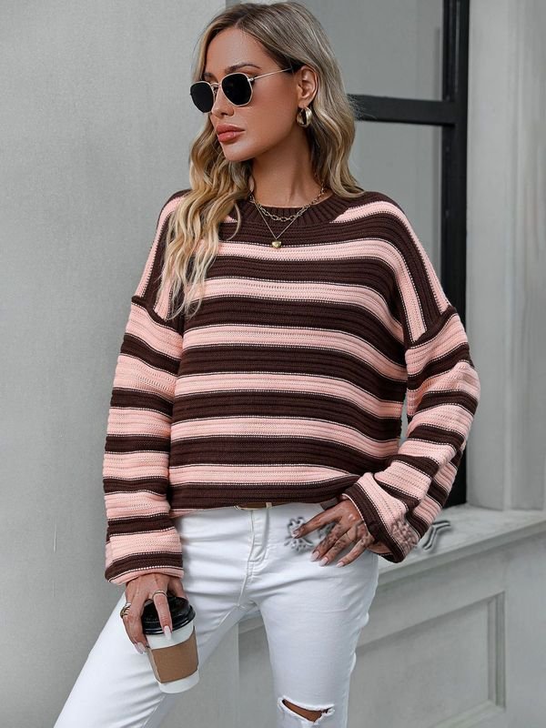 Autumn And Winter Women Fashion Stripe Knitted Sweater