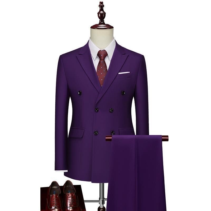 Men Wedding Solid Color Plus Size Slim Fit Formal Blazers And Pants 2 Pcs Set