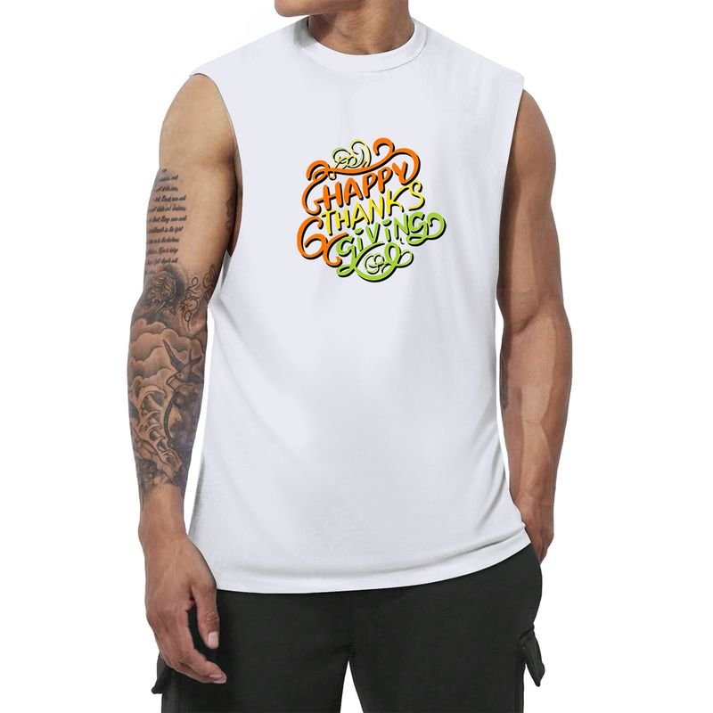 Thanksgiving Roast Chicken Logo Hot Stamping Men Sleeveless T-Shirt