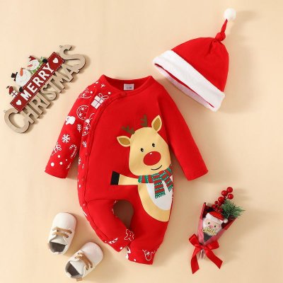 Kids Baby Boys Girls Cute Party Christmas Cartoon Deer Long Sleeve Romper