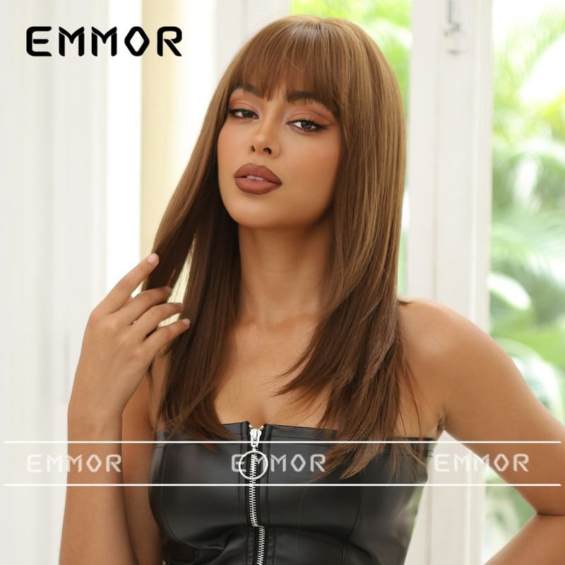 Women Fashionable Long Straight Hair Wig With Bangs