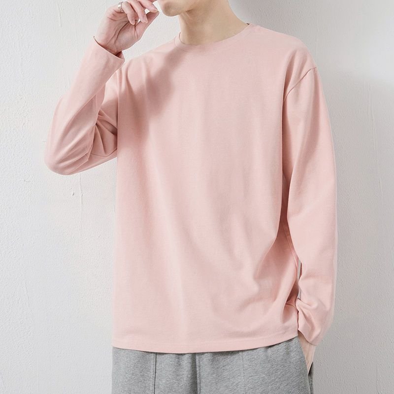 Men Basic Casual Solid Color Plus Size Long Sleeve Round Neck T-Shirt