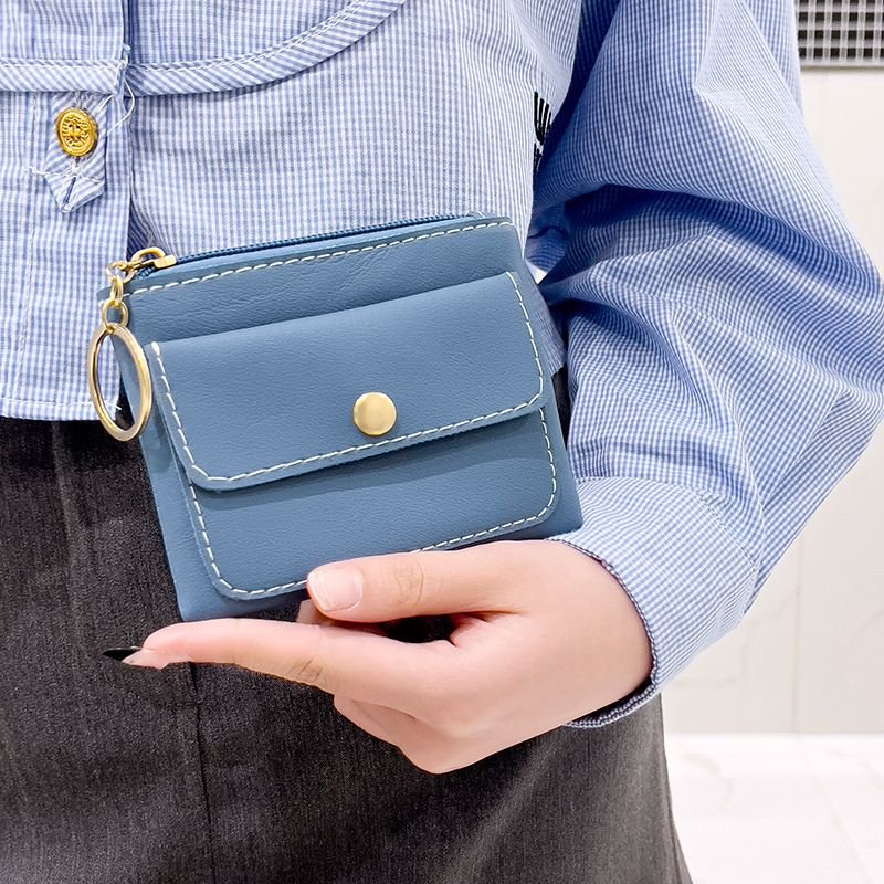 Women Fashion Casual Solid Color PU Zipper Wallets