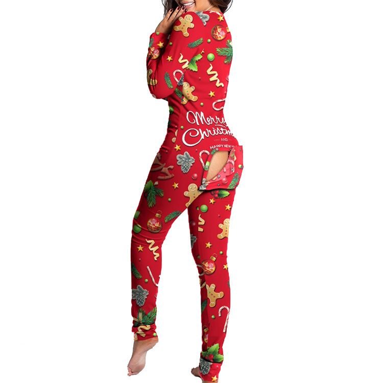 Autumn And Winter Button Adult Women Pajamas Jumpsuits