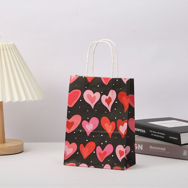 Valentine Day Cartoon Heart-Shaped Bear Print Accompanying Gift Kraft Paper Tote