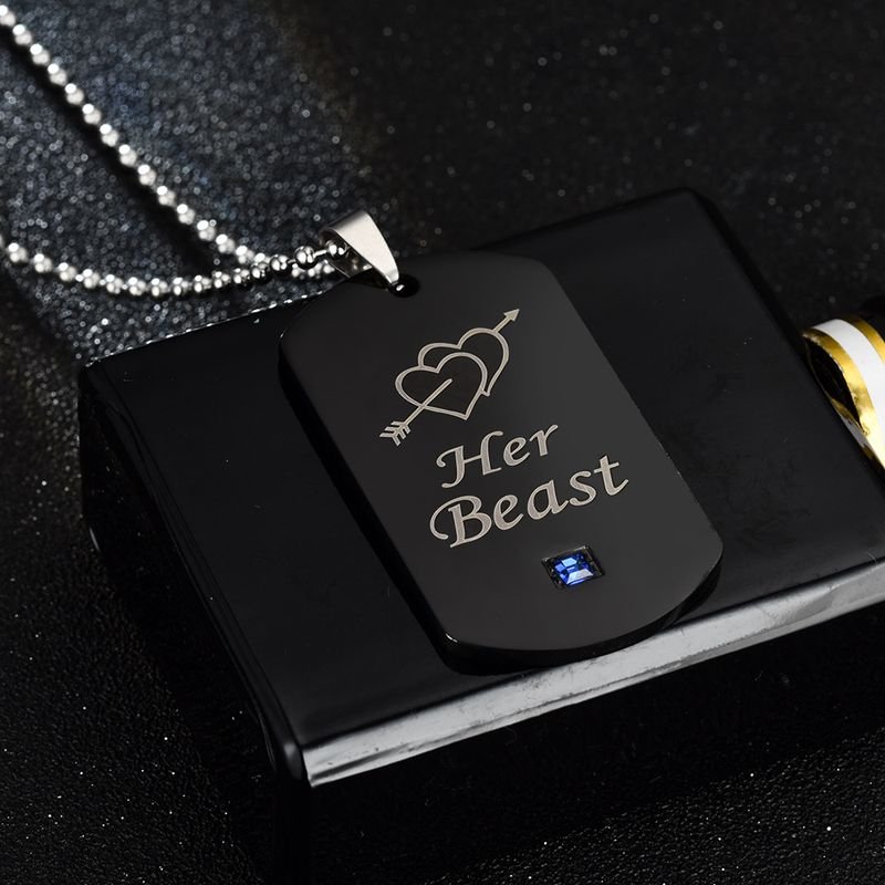 Black Her Beast His Beauty Couple Diamond Pendant Necklace