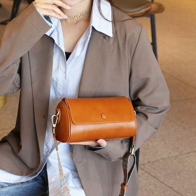 Women Fashion Retro Cylinder Leather Shoulder Bag