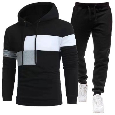 2024 Autumn And Winter Men'S Casual Stitching Regular Sleeve Hooded Sweater Suit Fashion Sports