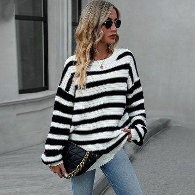 Autumn And Winter Women Fashion Stripe Knitted Sweater