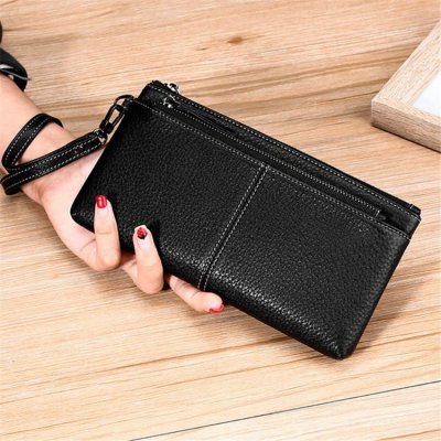 Women Fashion Solid Color Leather Zipper Purse