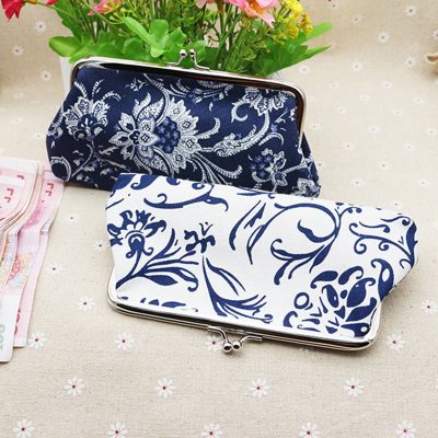 Women Fashion Fabric Ethnic Style Simple Buckle Long Coin Purse