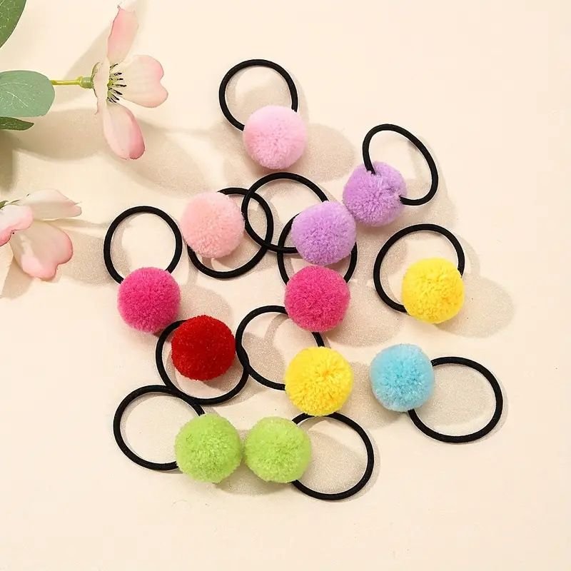 Children Kids Cute Fur Ball Hair Ring Candy Color Hair Tie Headwear