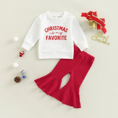 Kids Baby Girls Cute Party Christmas Alphabet Long Sleeve Sweatshirts Flare Trousers Sets