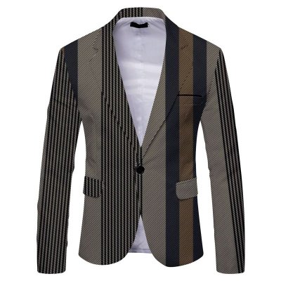 Men Spring Autumn Fashion Casual Party Stripe Print Long Sleeve Lapel Suit Coat