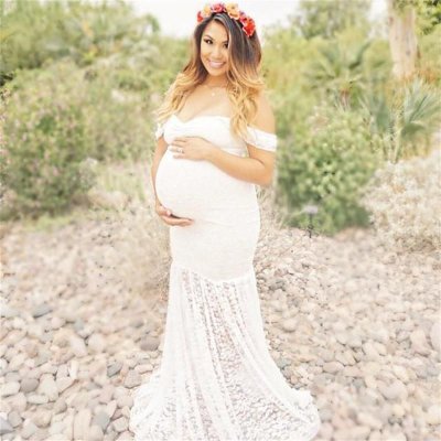 Pregnant Women Fashion Sexy Lace Boat Neck Fishtail Dress