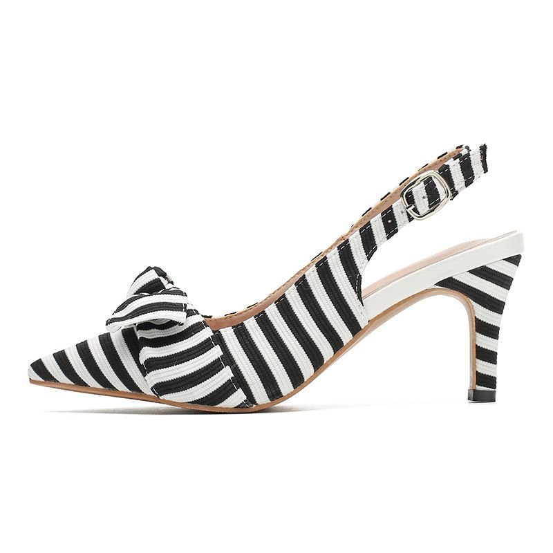 Women Fashion Plus Size Pointed Toe Stripe Bow Heel Hollow Out High Heels