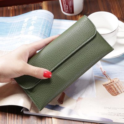 Women Long Large Capacity Solid Color Litchi Pattern Wallet Purse